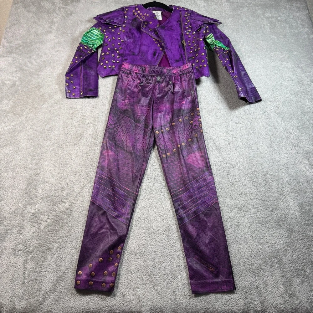 Disney Descendants Mal Costume Kids 7/8 Purple Studded Faux Leather 2pc Set
